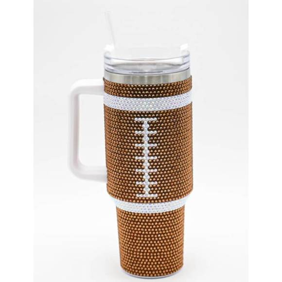 NEW WHITE LABEL bling football tumbler in brown - Picture 1 of 4
